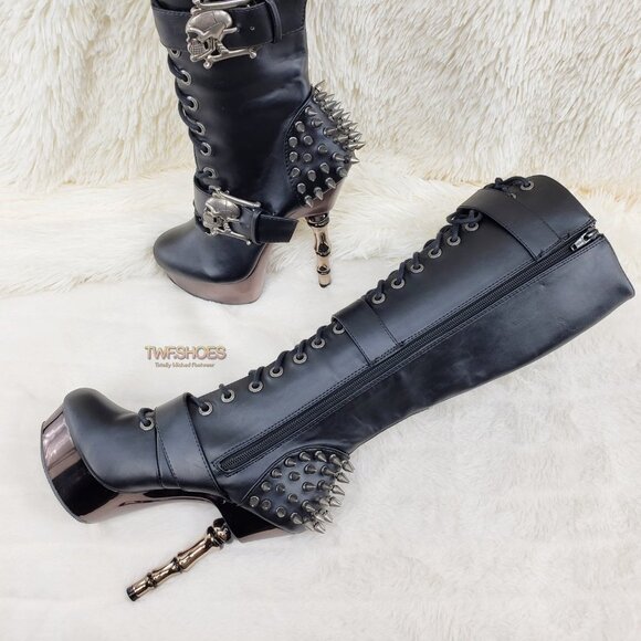 Muerto Goth Punk Bone Heel Spiked Skull Buckle Knee Boots RESTOCKED - Picture 5 of 15